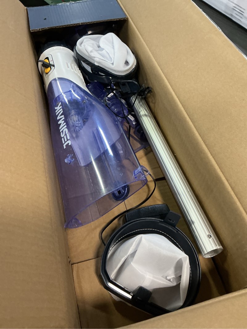 Condition photo showing As Is for pool vacuum for above ground pool, jesimaik 18.5 gpm powerful suction handheld pool vacuum, 60min runtime,telescopic pole cordless pool vacuum for above/inground pool, spas, hot tubs cleaning blue