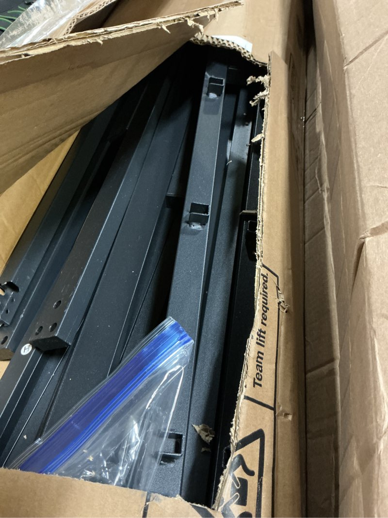 Condition photo showing As Is for amazon basics metal bed frame, 9-leg support base for box spring and mattress, queen size, tool-free easy assembly, 79.5" l x 59.5" w x 7" h, black black queen