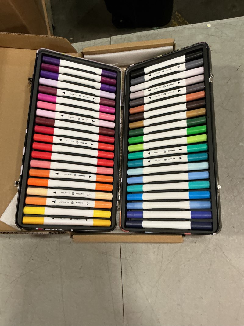 Condition photo showing New/Like New for savzjsd 40 colors alcohol markers, premium dual tip markers set with metal box for artists, adults in coloring & painting (brush & fine dark color scheme