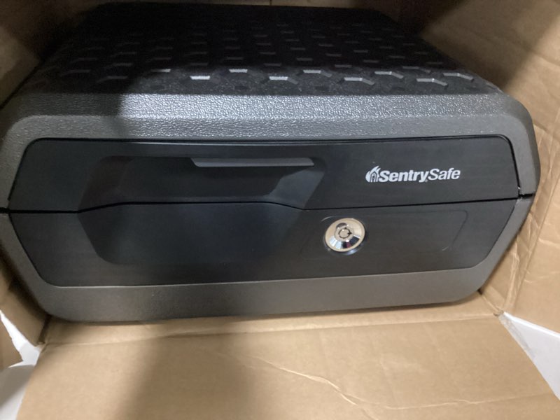 Condition photo showing As Is for (Incomplete missing key ) SentrySafe Fireproof and Waterproof Safe Box with Key Lock, Fire and Water Chest Safe for Valuables, 0.36 Cubic Feet, 7.6 x 16.5 x 14.8 Inches, CHW30220