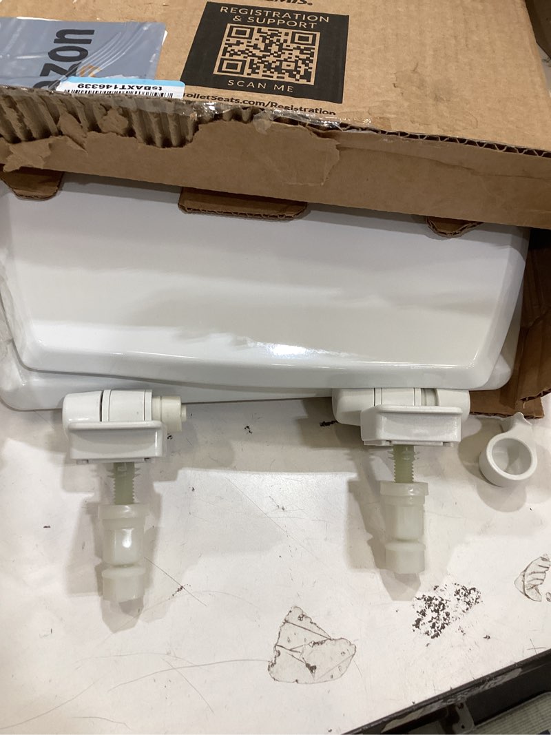 Condition photo showing As Is for mayfair 847slow 000 kendall slow-close, removable enameled wood toilet seat that will never loosen, 1 pack - round - premium hinge, white (b07zqr1rmn)