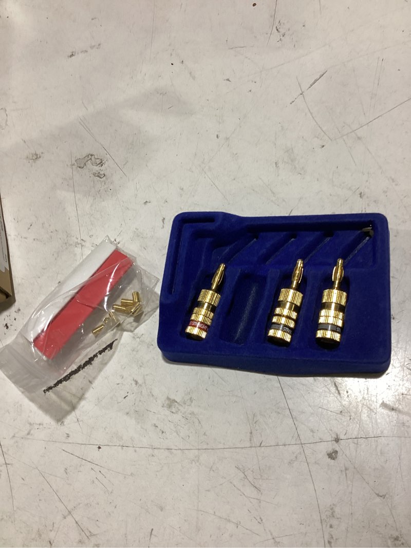 Condition photo showing Good Condition for (missing hardware )viborg vs701 hi-end speaker fork spade connectors 4x pure copper speaker y spades dual screws lock speaker y plug connectors 45 degree speaker audio terminals with allen wrench for speaker cord