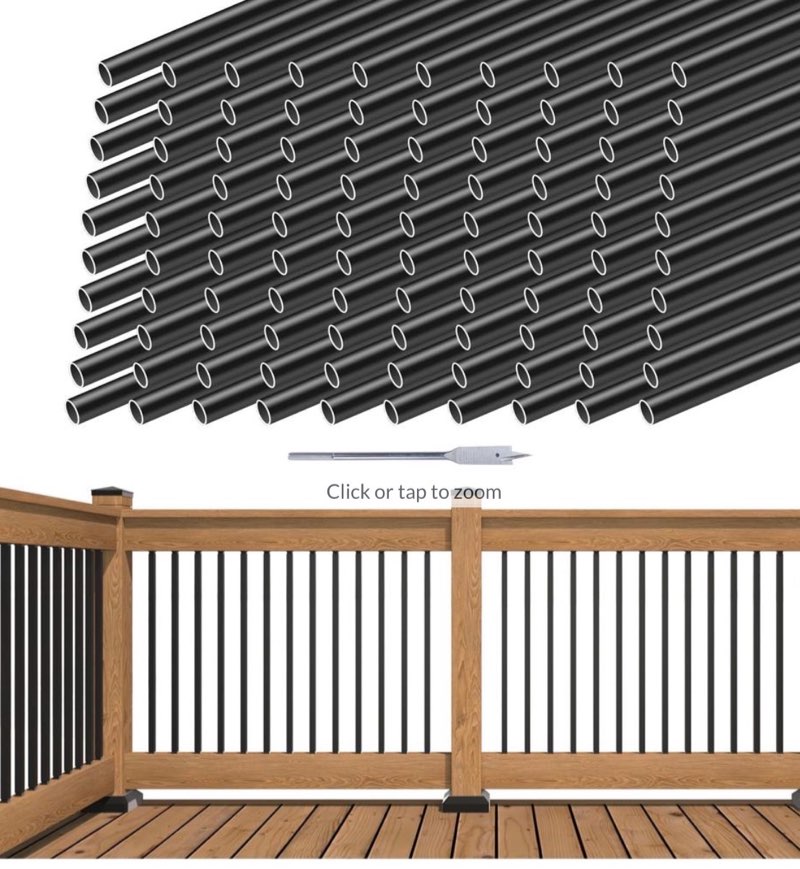 muzata 100pack 32" aluminum deck balusters round black deck railing stair porch staircase spindles 3/4" diameter hollow for wood
