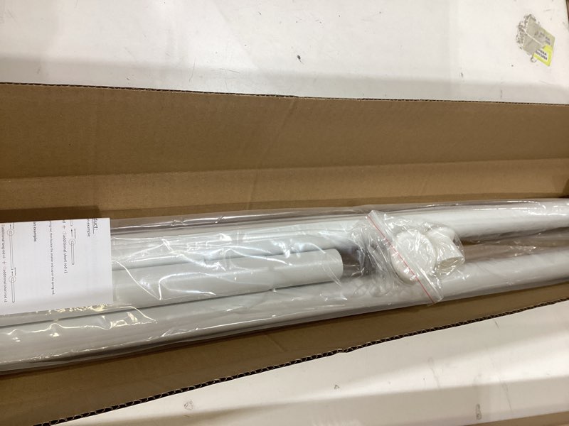 Condition photo showing As Is for Tension Curtain Rod 64-120 Inches, Heavy Duty Tension Rod for Windows, No Drilling Adjustable Curtain Rod for Patio, Renter Friendly Pressure Curtain Rods for Room Divider, Outdoor, White White 64-120 IN