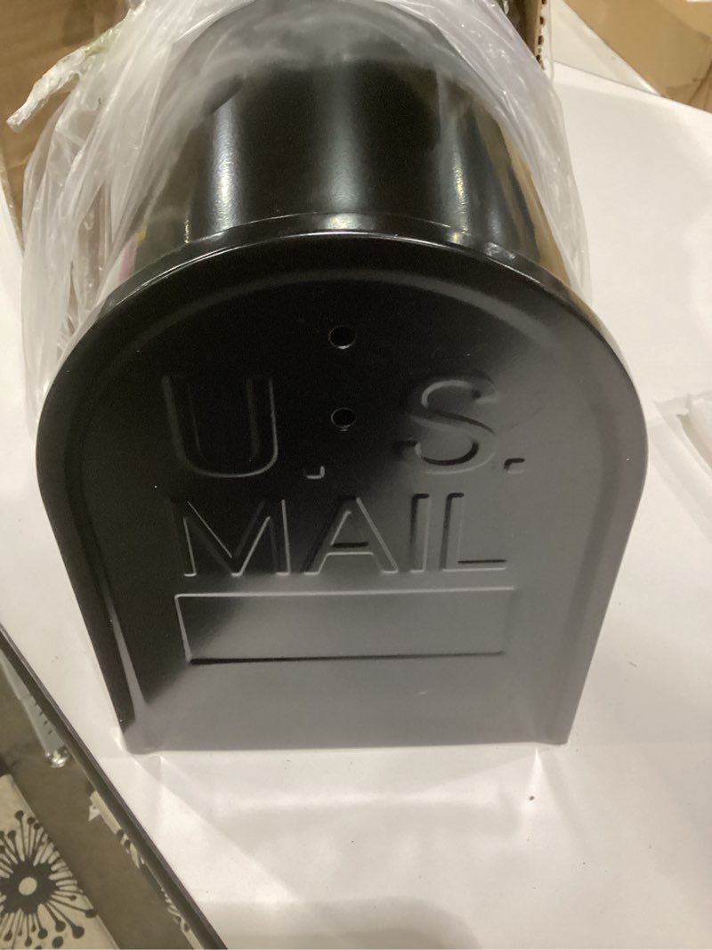 Condition photo showing As Is for black metal mailboxes for outside post mount, standard mail box, galvanized steel heavy duty mailbox, medium capacity, 19 x 8.7 x 6.7 inches
