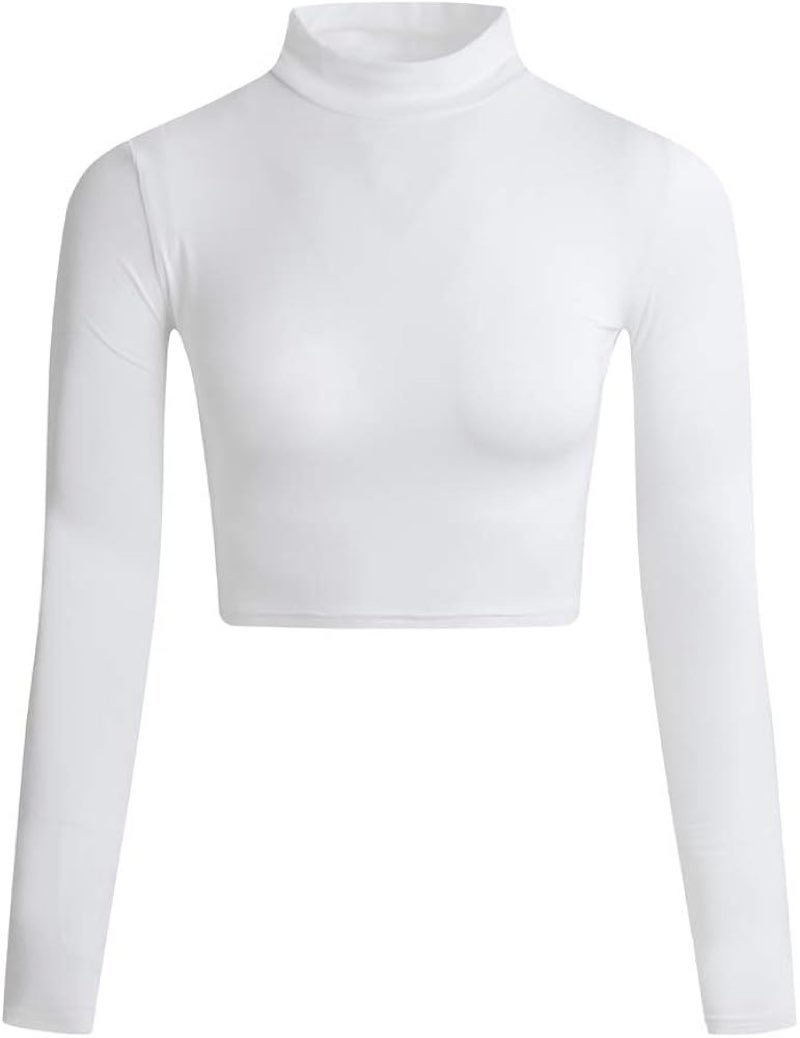 Cropped White Turtleneck Long Sleeve Mock Neck Crop Top High Neck Long Sleeve Shirts for Women Cropp