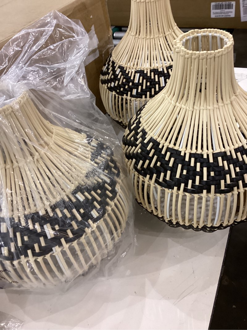 SUCADA Rattan Wicker Light Pendant Lamp Creative Combination Hanging Light Handmade Weave Vine Basket Lights Coastal Rustic Suspension Ceiling Lamps for Living Room Kitchen Study Hallway Bistro 3 pack