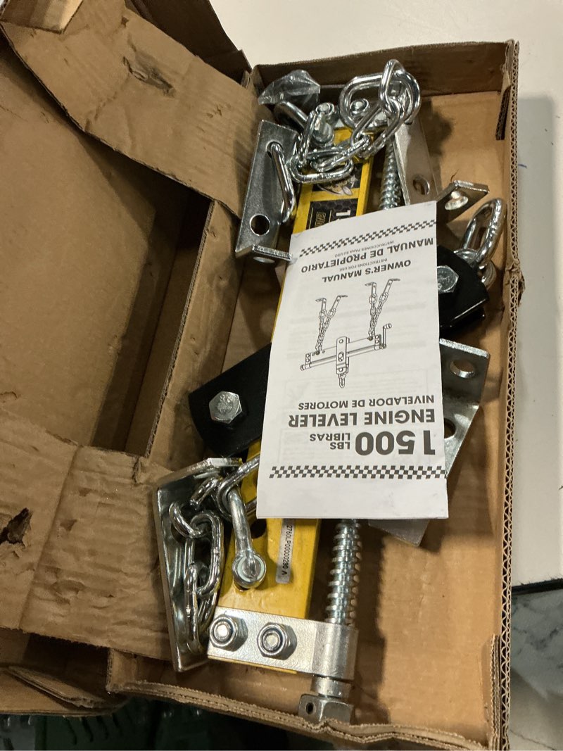 Condition photo showing Good Condition for yellow jacket engine load leveler 1500lbs steel engine hoist shop crane accessory with adjustable handle