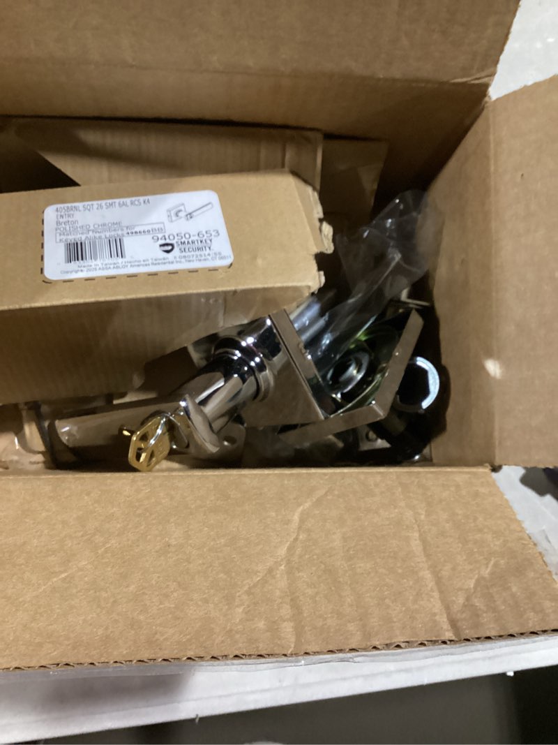 Condition photo showing Good Condition for Kwikset Breton Entry Door Handle with Lock and Key, Secure Keyed Reversible Lever Exterior, Doorlock, For Front Entrance and Bedrooms, Polished Chrome , Pick Resistant Smartkey Rekey Security Polished Chrome 1 Pack Keyed Entry