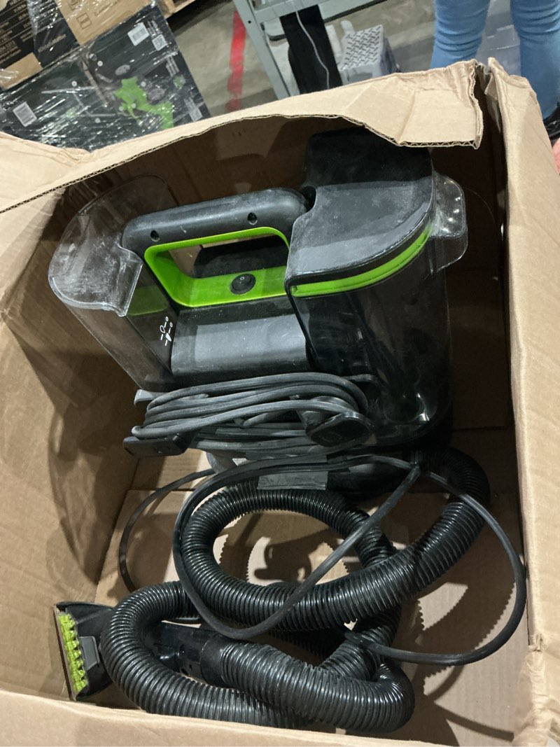 Condition photo showing As Is for bissell little green pet deluxe portable carpet cleaner and car/auto detailer, 3353, gray/blue little green deluxe