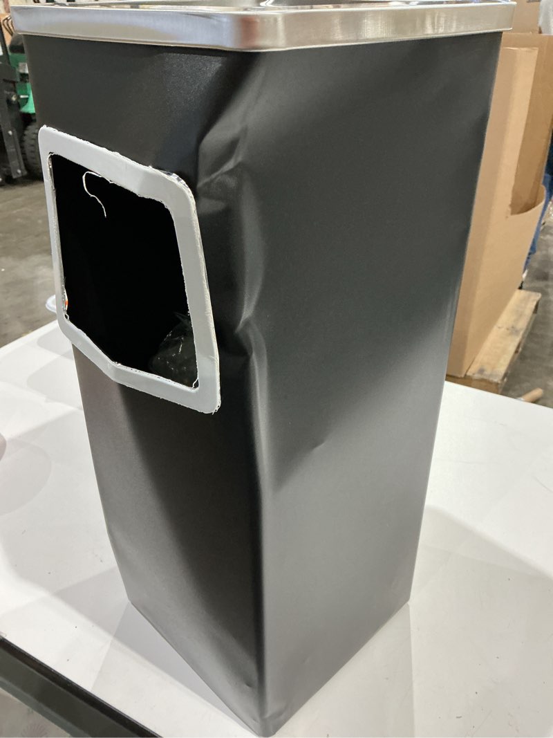 Condition photo showing As Is for trash can outdoor waste container square stainless steel trash can with removable inner bucket for disposal commercial waste container 9.45‘’ x 9.45‘’ x 24.02‘’-black black(square)