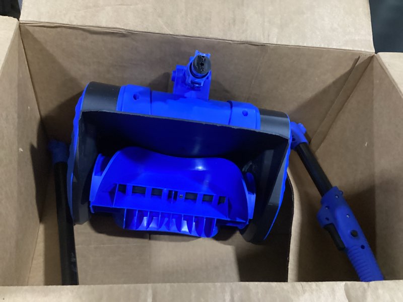 Condition photo showing As Is for snow shovel for makita 18v battery, 1200w brushless electric snow blower, 10" wide & 6" deep clearing, adjustable chute, lightweight 11.5lbs, for deck, steps, walkways (battery not included)