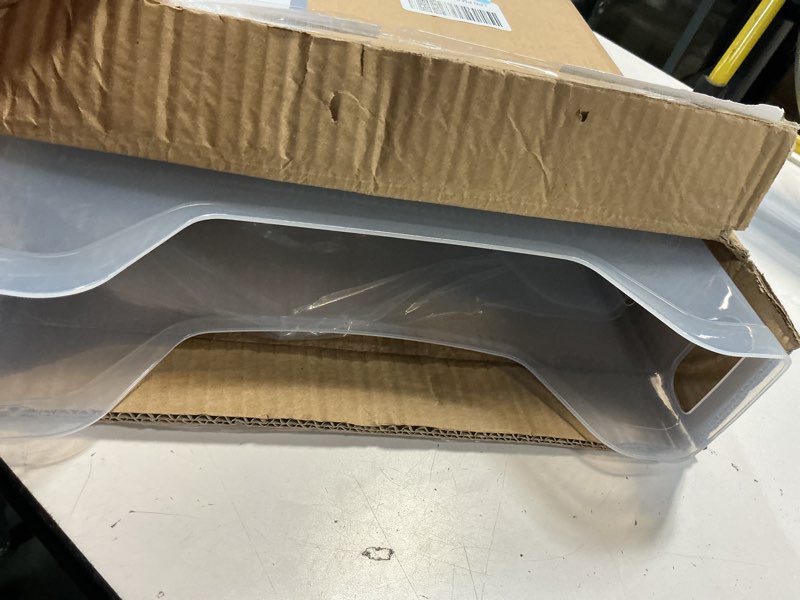 Condition photo showing New/Like New for qunclay 6 plastic freezer organizer bins with wheel set clear tall narrow kitchen pantry organizer snack storage containers for office refrigerator(10 x 13.3 x 3.5 inches)