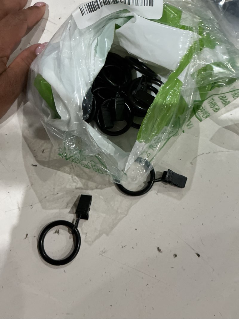 Condition photo showing Good Condition for black curtain rings with clips 1.5 inch set of 20 heavy duty curtain hooks for drapes, caps, pictures - fits on rod diameter upto 1.25inch/32mm… (black, 1.5" inch - 20 pack) black 1.5" inch - 20 pack