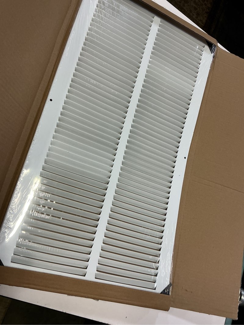 Condition photo showing Good Condition for fits 12x24 duct opening | steel return air grille by handua | vent cover grill for sidewall and ceiling | white | hvac cold air intake grille | outer dimensions: 13.75"w x 25.75" 1 12"w x 24"h [duct opening]