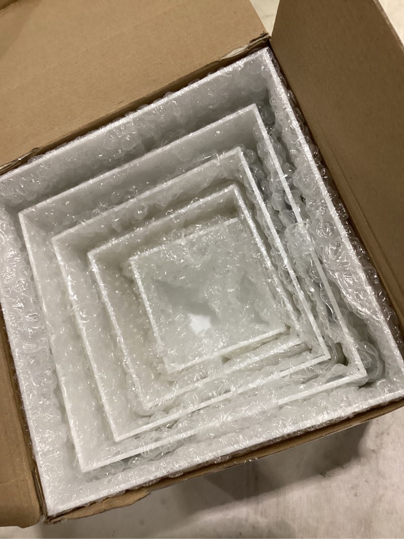 Condition photo showing Good Condition for geetery set of 5 display buffet risers (3",4",5",6",7") acrylic cube with hollow bottoms acrylic boxes table stands for display dessert catering collectibles jewelry decor (small,3,4,5,6,7 inch,white) white small,3,4,5,6,7 inch