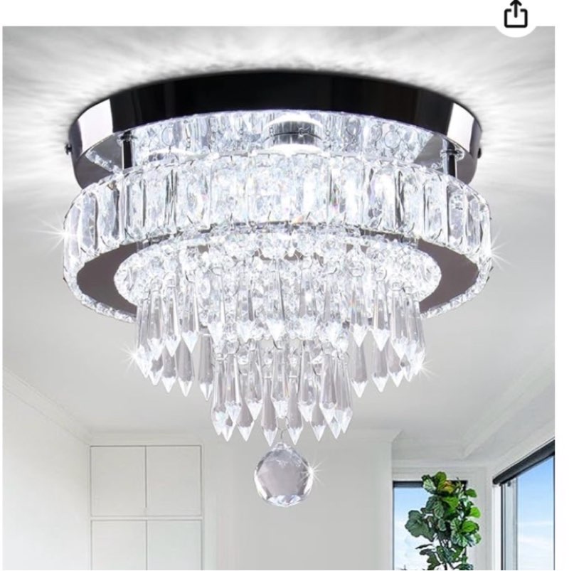 Jenvkoil Modern Crystal LED Ceiling Light Fixture - 16.5" Round Flush Mount Chandelier - 3-Tiers Sta