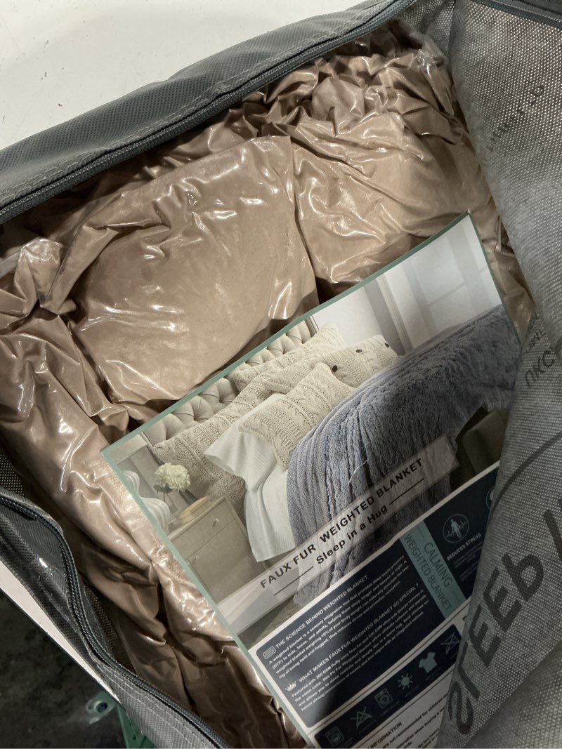 Condition photo showing New/Like New for shaggy faux fur weighted blanket for adult 15lbs, queen size 60x80 | fluffy long plush fleece; fuzzy sherpa reverse; machine washable; glass beads; heavy throw blankets for bed, couch; brown