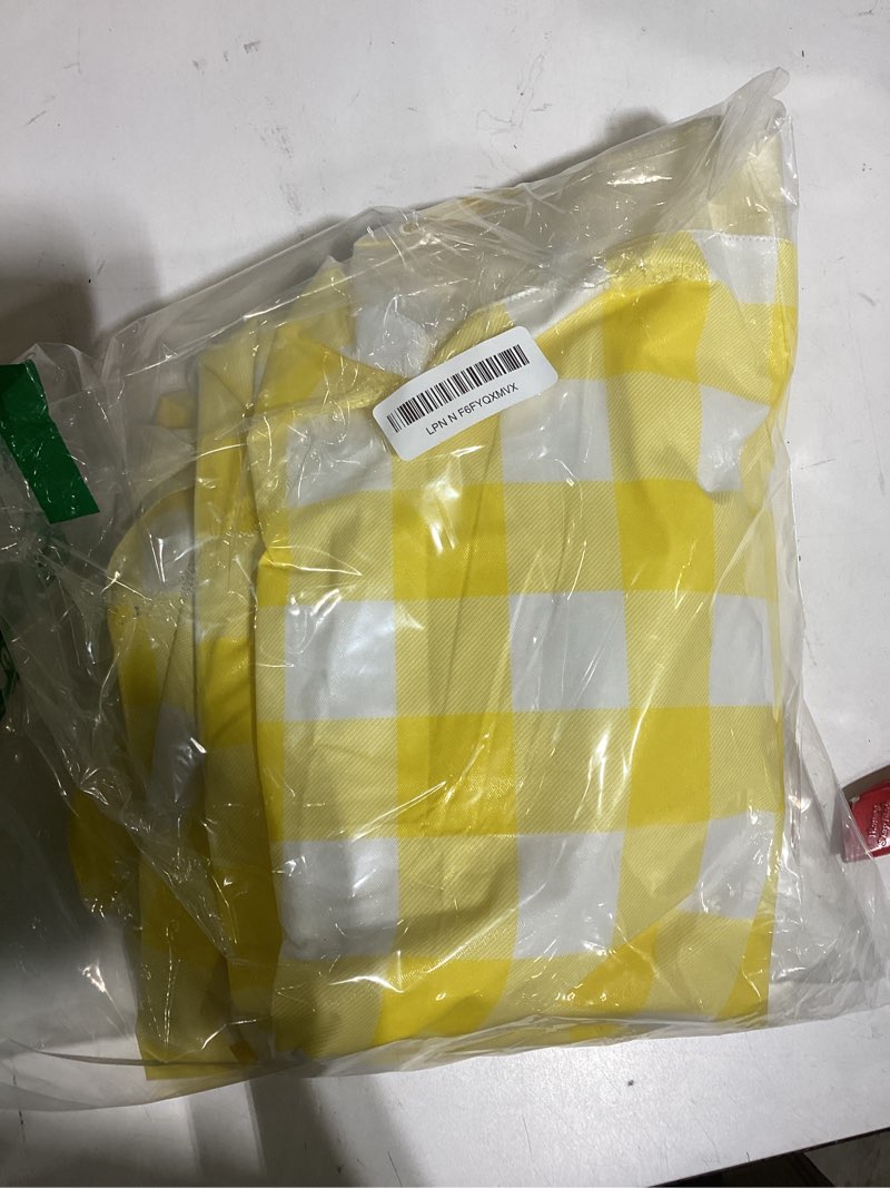 Condition photo showing Good Condition for misaya rectangle waterproof vinyl table cloth, buffalo flannel backed tablecloth, wipeable plastic table cover for dinner, kitchen, outdoor (60" x 84", yellow and white) 84" x 60" (rectangular) yellow and white 1