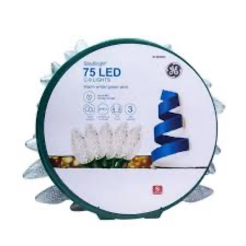 GE StayBright 75 LED C-9 Diamond Cut Warm White Christmas Lights Green Wire 37FT