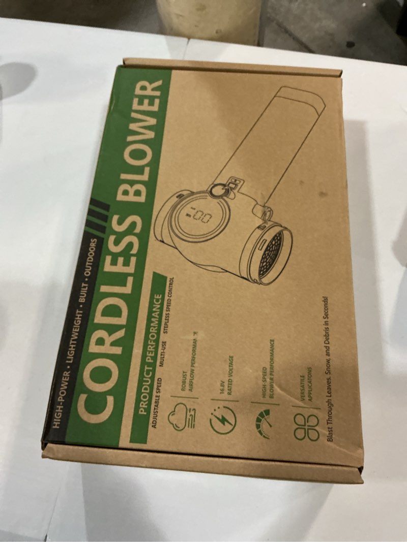 Condition photo showing New/Like New for electric leaf blower cordless, 900,000 rpm, extended nozzle, lightweight handheld design, adjustable wind speed, including turbo mode, portable grass blower for yard, patio & outdoor use silverblack