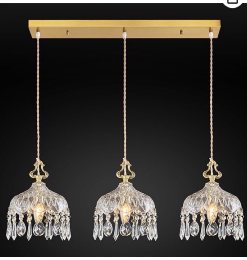 ((Similar Design))3-Light Pendant Light Fixtures Brass Vintage Glass Pendant Lights Crystal Hanging Light Fixtures,Adjustable Height Pendant Lighting for Dining Room Living Room Bedroom Hallway(Long Chassis)