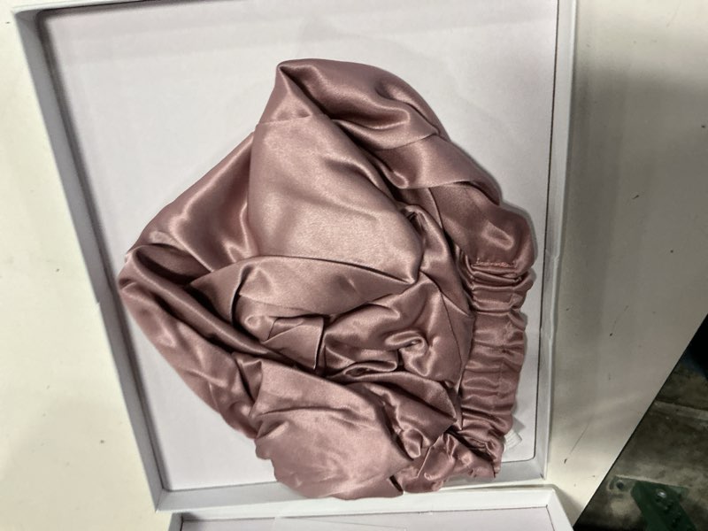 Condition photo showing Good Condition for silksilky 22 momme 100% mulberry silk bonnet for sleeping women, double-layer 6a grade silk hair wrap, adjustable sleep cap for frizz-free hair protection (pale mauve)