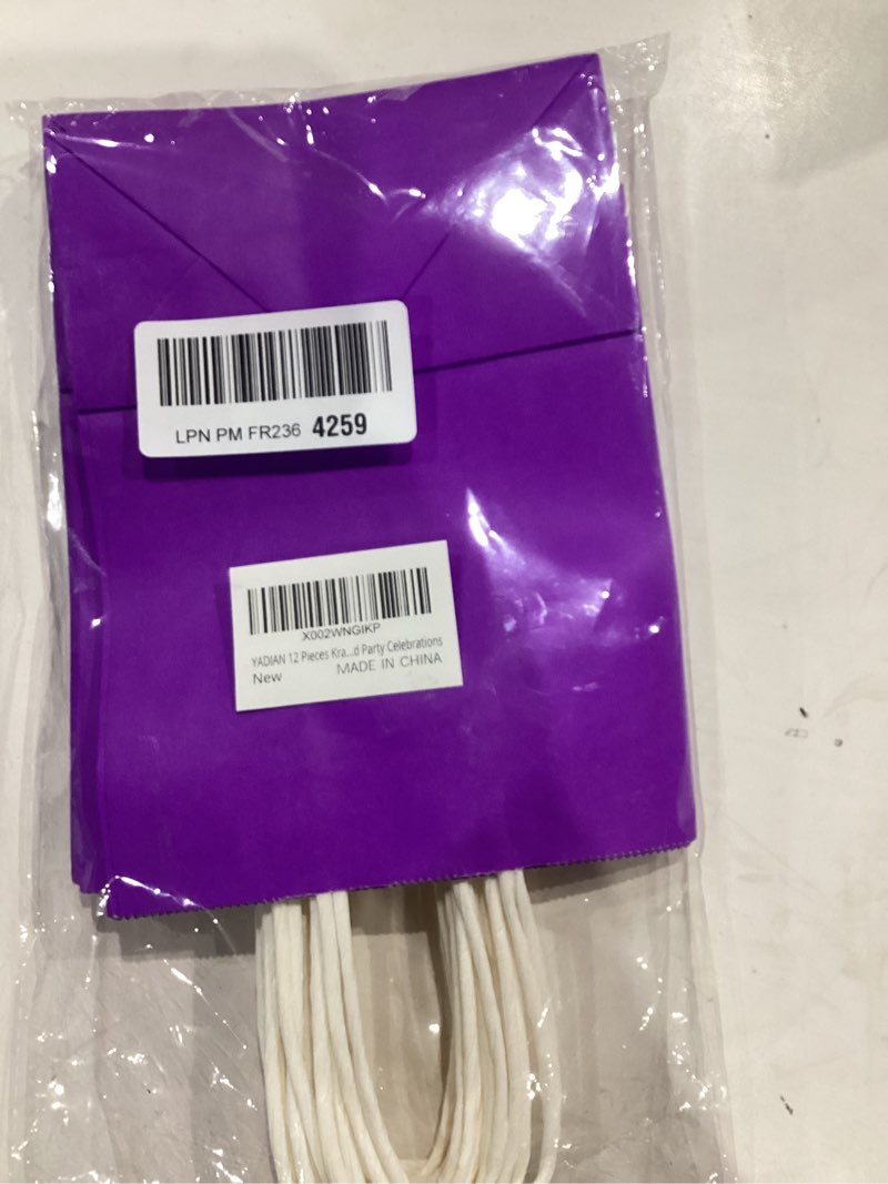 Condition photo showing Good Condition for 12 pieces kraft paper party favor gift bags with handle, purple gift bags small size for christmas, birthday, wedding and party celebrations purple 1 count (pack of 12)