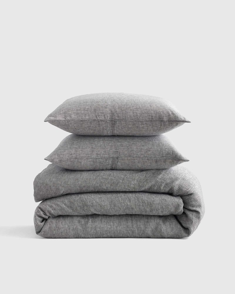 (incomplete, missing 1 pillowcase)quince, european linen chambray duvet cover set of 3(twin)charcoal 