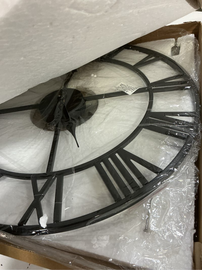 Condition photo showing Good Condition for large modern metal wall clocks rustic round nearly silent little ticking battery operated roman numerals clock for living room/bedroom/kitchen wall decor-(black, 47cm) 19 inch black-roman number