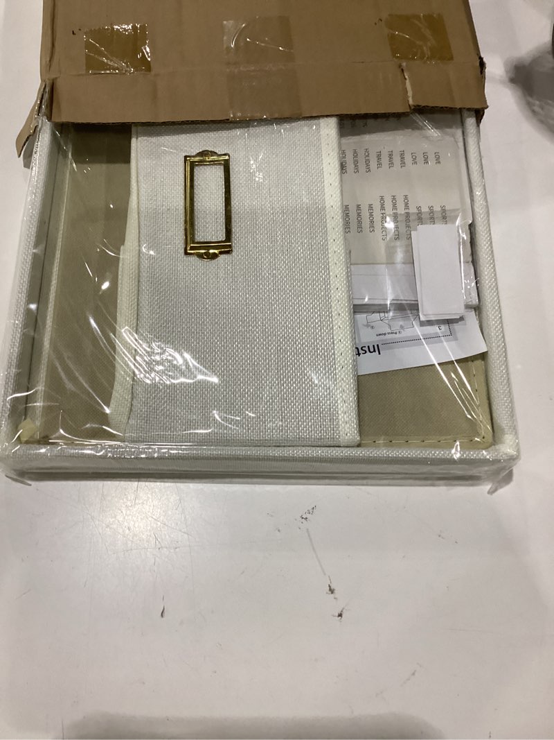Condition photo showing New/Like New for linen photo storage box, large organizer box, holds 1700 picture, beige | with 24 adjustable dividers, 144 labels(72 blank for diy) fabric picture box for photos, envelopes, recipes