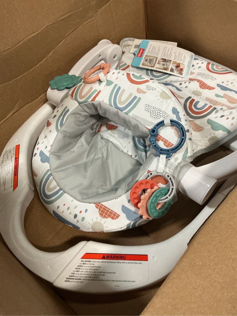 Condition photo showing Good Condition for Fisher-Price Portable Baby Chair Sit-Me-Up Floor Seat with Developmental Toys & Machine Washable Seat Pad, Rainbow Showers