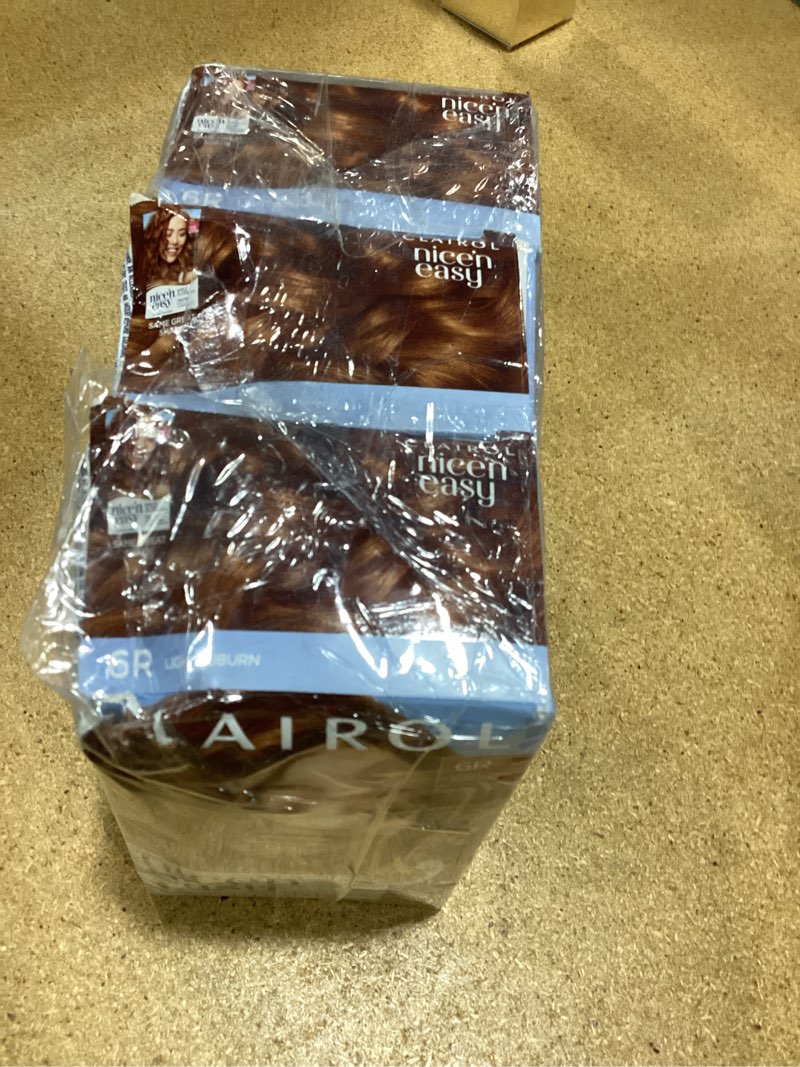 Condition photo showing As Is for clairol nice'n easy permanent hair dye, 6r light auburn hair color, pack of 3 - packaging may vary 6r light auburn 2.09 fl oz (pack of 3)