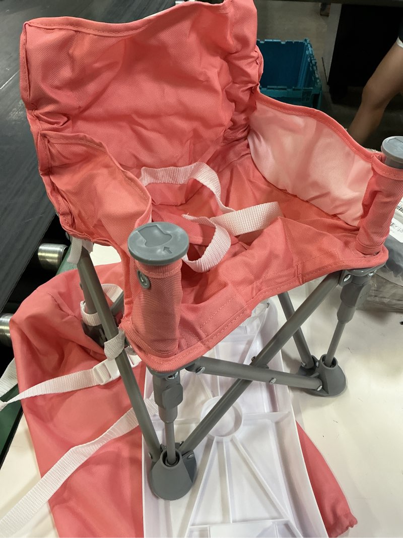 Condition photo showing Good Condition for portable baby booster seat with tray, toddler booster seat for dining, camping, travel, baby beach chair 6 months to 3 years old indoor outdoor use pink