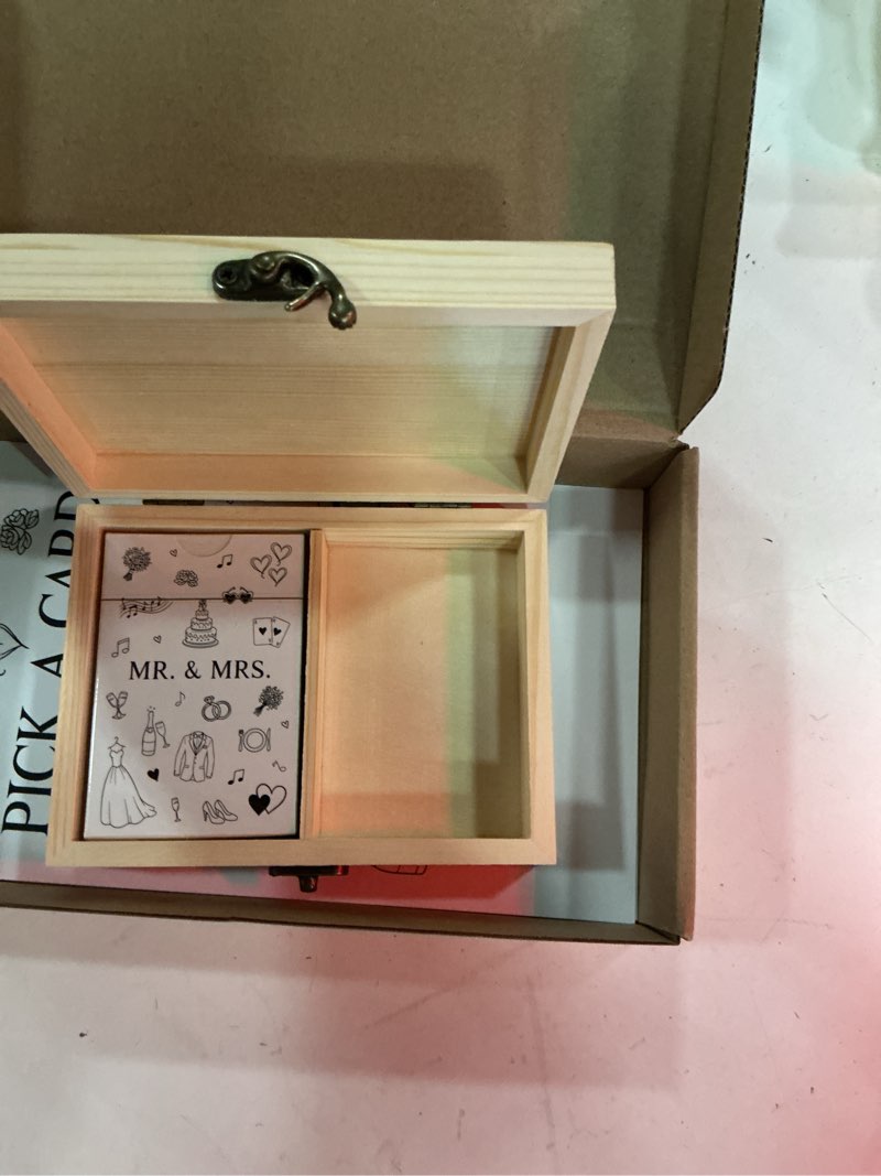 Condition photo showing Good Condition for aceorbit 57 pack wedding party themed guest book playing cards set with wooden box wedding signing guestbook alternative personalized blank deck of cards for guest reception vegas bridal shower games white party
