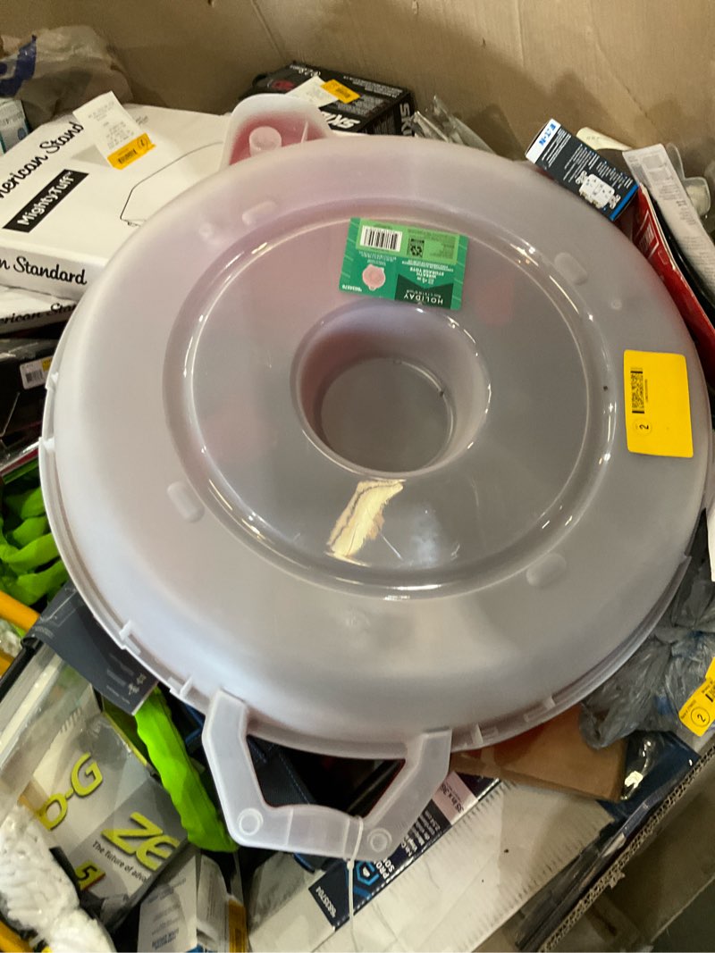 Condition photo showing As Is for holiday living clear polypropylene wreath storage container (for wreaths up to 24-in diameter)