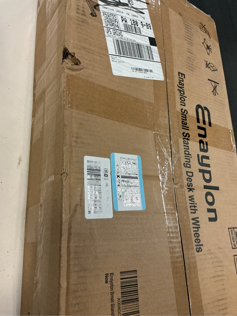 Condition photo showing New/Like New for small standing desk with wheels, mobile stand up desk, portable standing table on wheels for walking pad, rolling computer desk adjustable height, tall table black