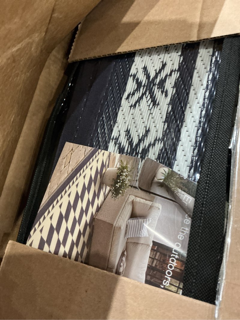 Condition photo showing Good Condition for purecozy outdoor waterproof 8x10 plastic straw patio rug navy blue reversible for outside vintage oriental carpet lightweight large rug for rv deck beach balcony picnic backyard entry porch 8' x 10' (rectangular) navy blue