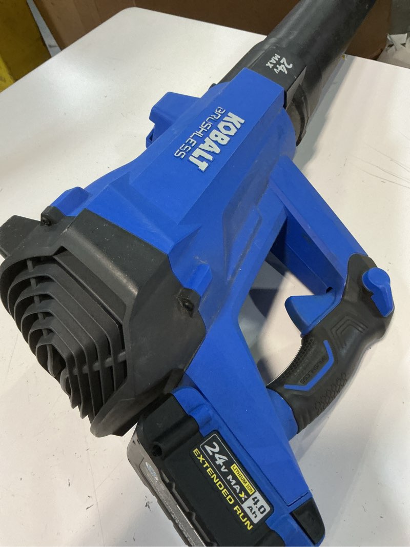 Condition photo showing As Is for kobalt gen4 40-volt 520-cfm 120-mph battery handheld leaf blower 4.0 ah battery included charger included