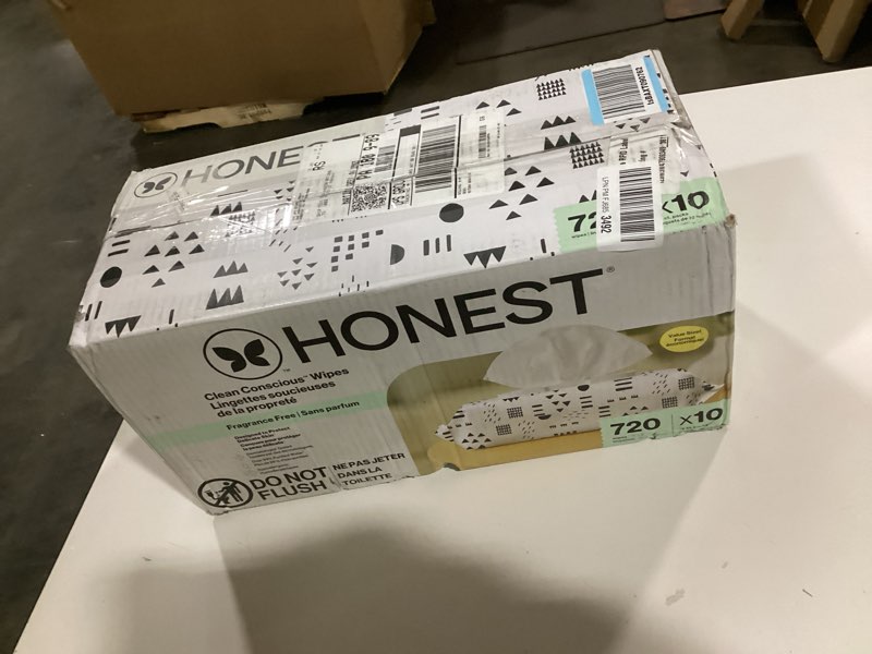 Condition photo showing Good Condition for The Honest Company Clean Conscious Multi-Use Wipes, Unscented Hypoallergenic Baby Wipes for Sensitive Skin, 99% Water Plant-Based Compostable Wipes, Pattern Play, 720 Count Pattern Play 72 Count (Pack of 10)