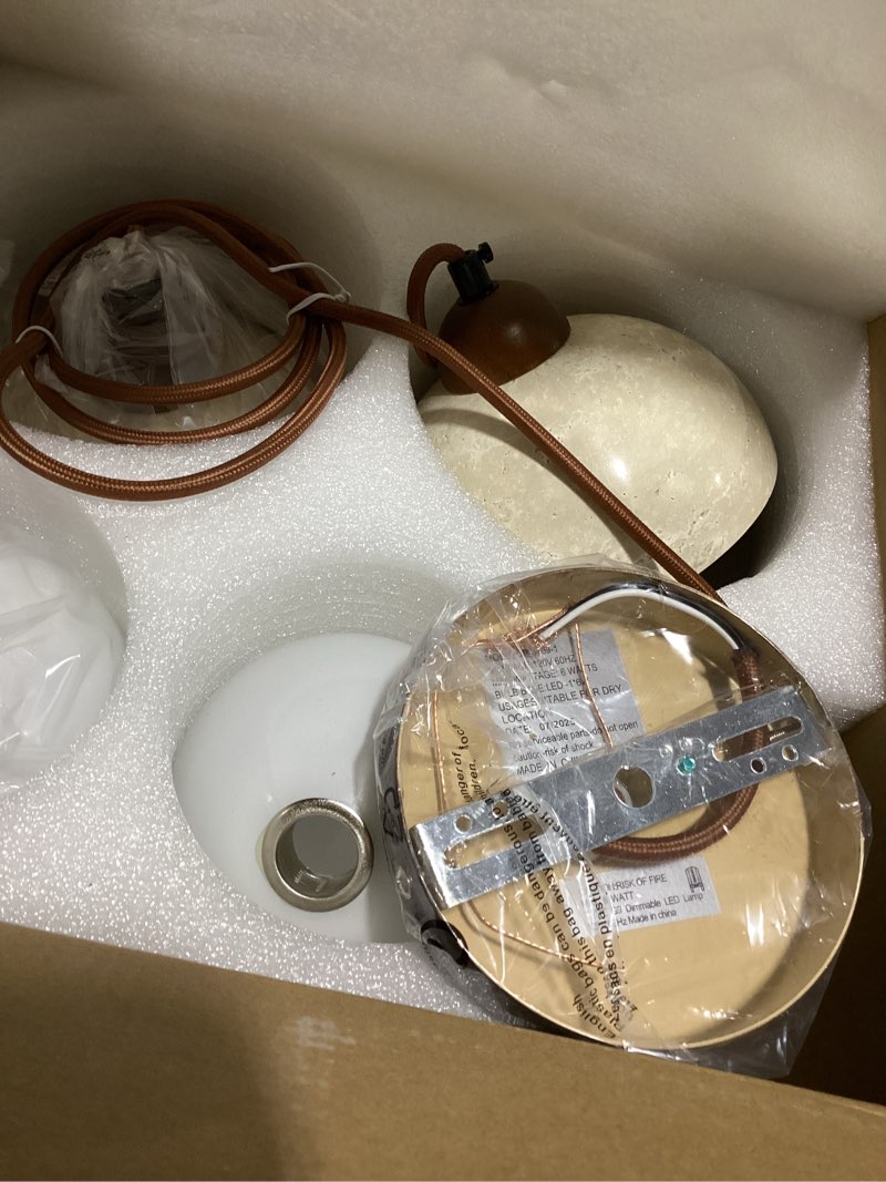 Condition photo showing Good Condition for Wabi Sabi - Nordic natural stone pendant light for kitchen island, wooden suspension lamp for dining room, bedside table, entryway, cafe, restaurant (pack of 2)