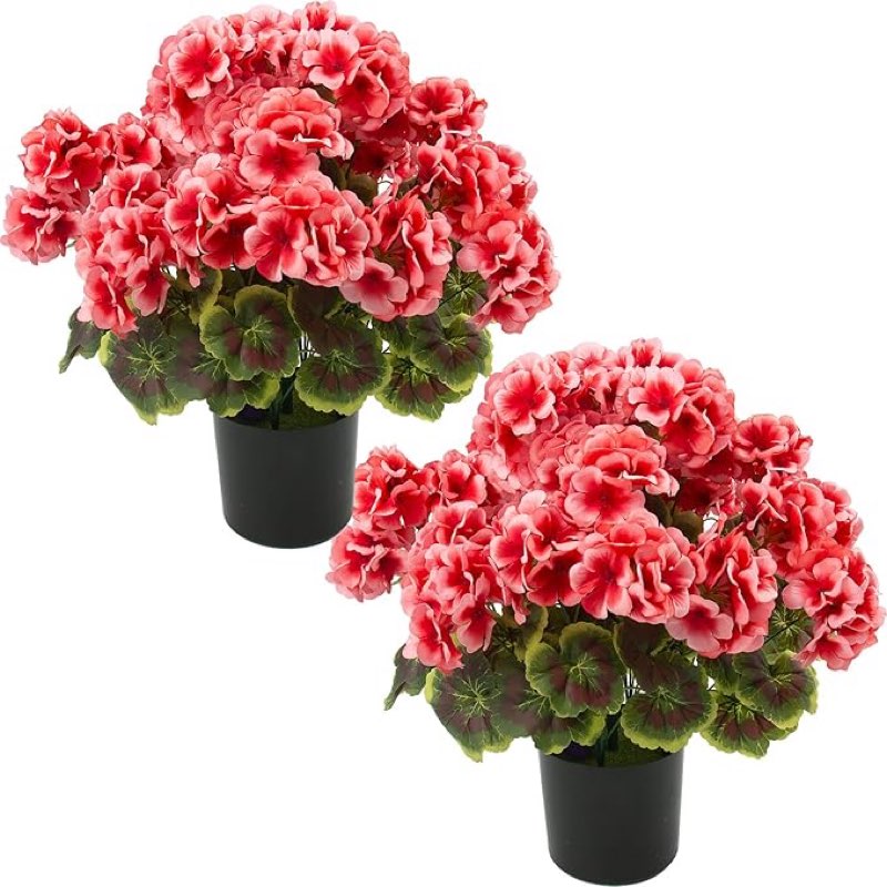 lovemoon 2set geranium potted artificial flowers,fake geranium plants for outdoor home décor office 