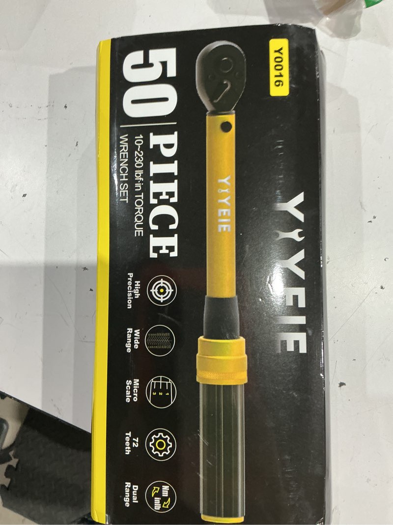 Condition photo showing New/Like New for yiyeie 50pcs master bike torque wrench set, 1/4 inch drive, 10-230 in.lb (1-26.0 nm), inch pound click torque wrench with bit sockets, 0.1 nm micro, 3/8 adapter, pro bicycle tool kit for mtb 1/4" 50pcs