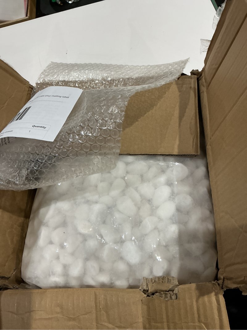 Condition photo showing As Is for fantian 40 lbs white rocks for landscaping, 1-2 inch white gravel. decorative pebbles stones for plants, vases, craft and garden 40 lbs, 1-2 inch white 1