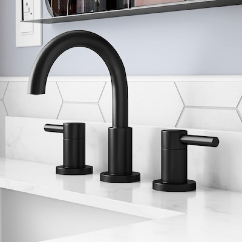 allen + roth Harlow Simplefit Matte Black Widespread 2-handle WaterSense Mid-arc