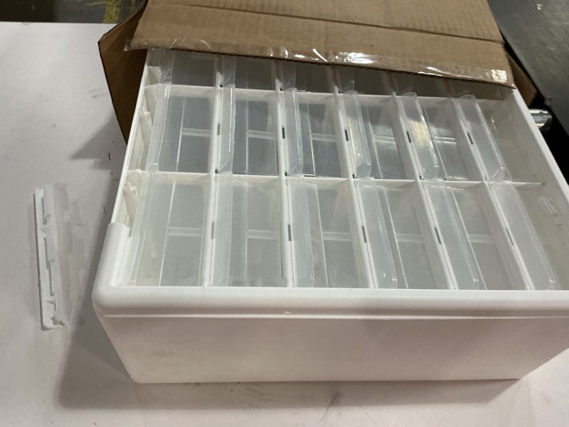 Condition photo showing As Is for Akro-Mils 24-Drawer Plastic Drawer Storage Cabinet for Garage Organization, Bead Organizer, Building Bricks Storage, Teacher Toolbox, Makeup Organizer, 20" W x 6" D x 16" H, 10124 White White 24 Drawer 1 pack