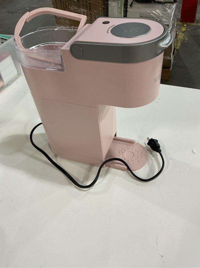 Condition photo showing As Is for Keurig K-Mini Single Serve K-Cup Pod Coffee Maker, 6 to 12oz Brew size, with Cord Storage, Perfect for Small Spaces, Dusty Rose