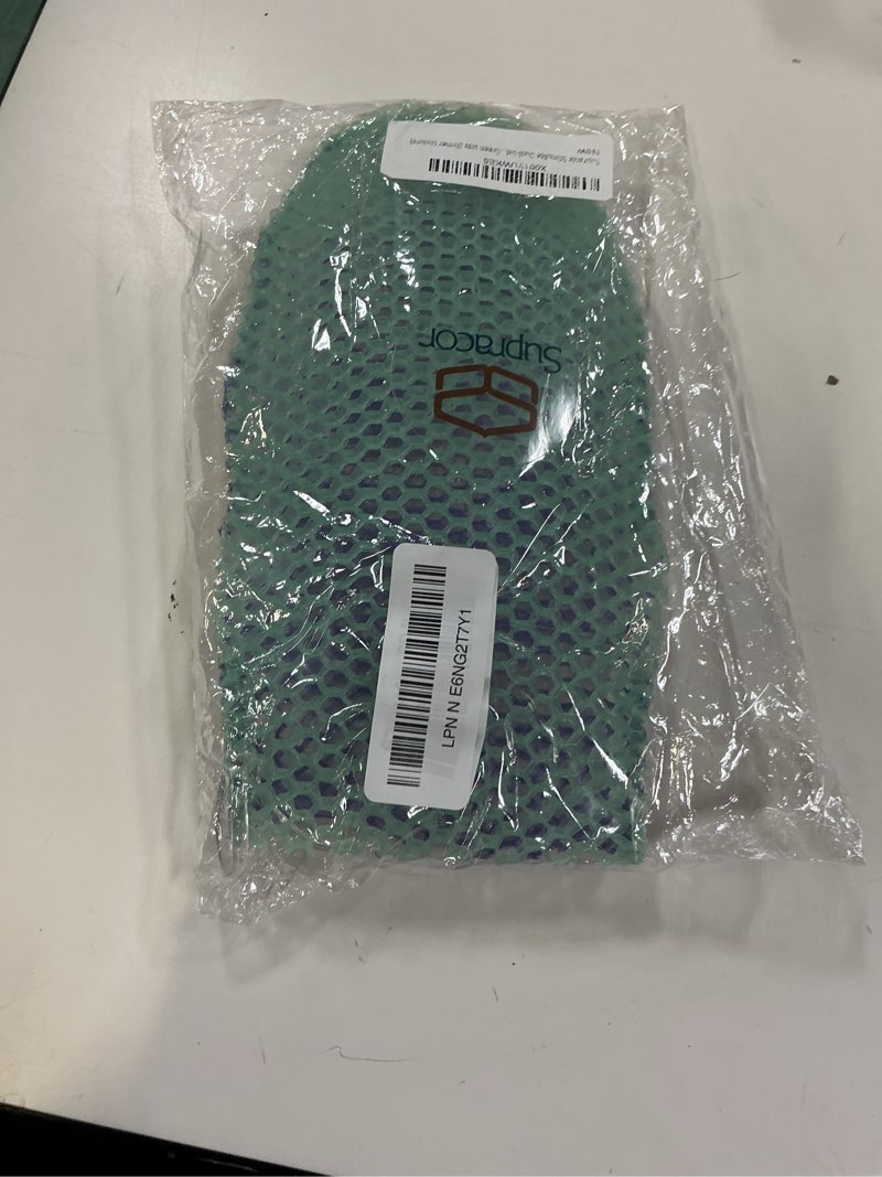 Condition photo showing New/Like New for supracor stimulite dual-sided bath mitt - lavender side (softer texture) green side (firmer texture)