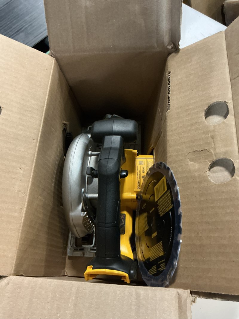 Condition photo showing New/Like New for DEWALT 20V MAX Circular Saw, Cordless Sidewinder Style Portable, 6-1/2-Inch Blade, 5150 RPM, 0-50 Degree Bevel Capability, Battery Not Included (DCS391B) Yellow 6-1/2 inches