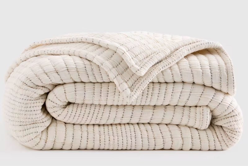 organic cotton channel stitch coverlet color undyed size 108in x 92in